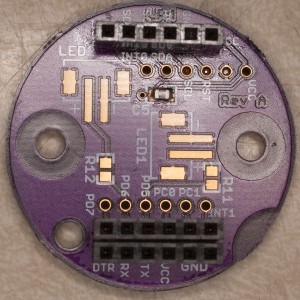 Bottom of the MS5803 disc. There are unpopulated pads for JST connectors and resistors in case you want to connect LEDs on pigtails here. 